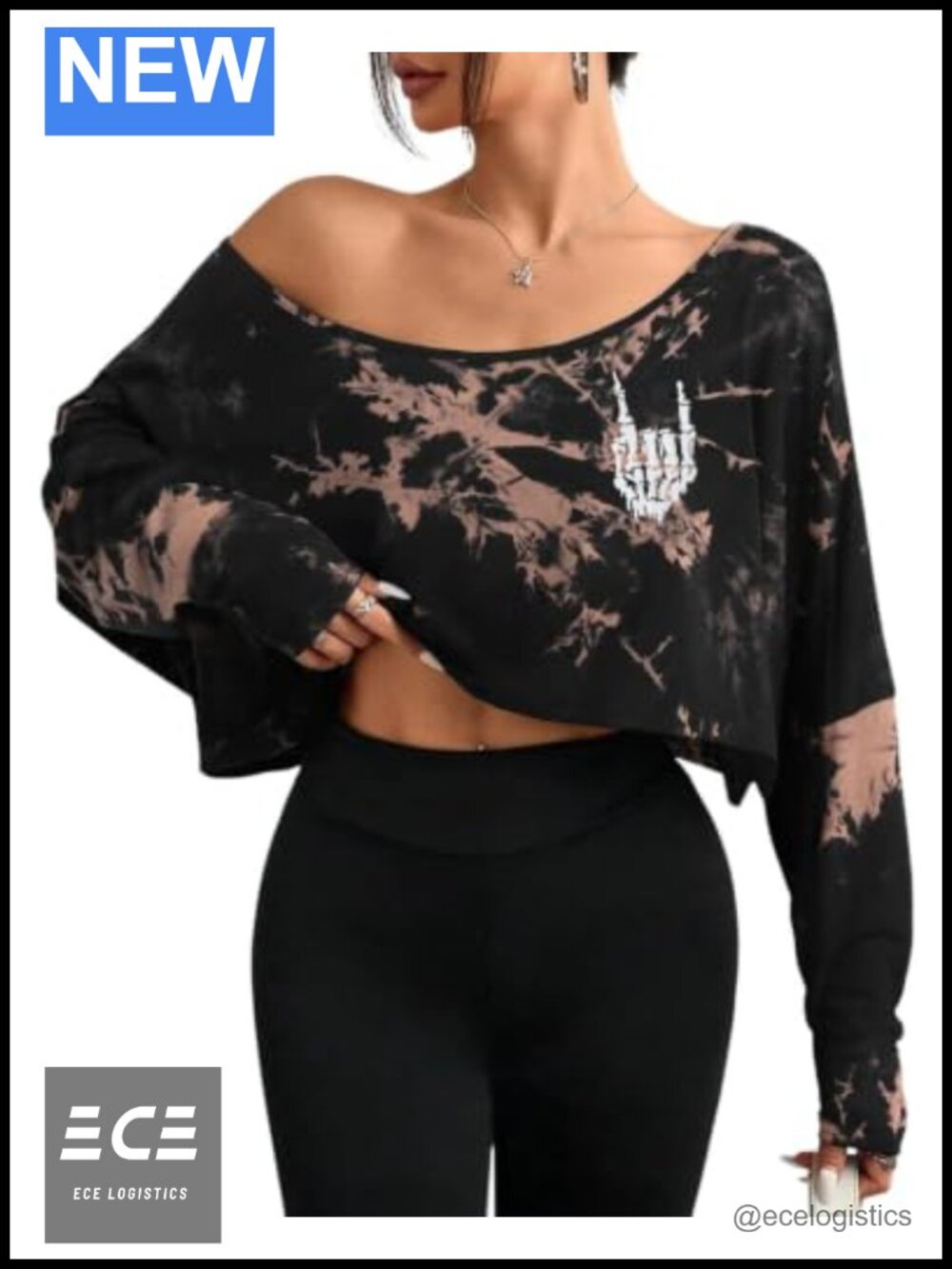 Off Shoulder Graphic Crop Top Oversized Tie Dye Gothic Shirt